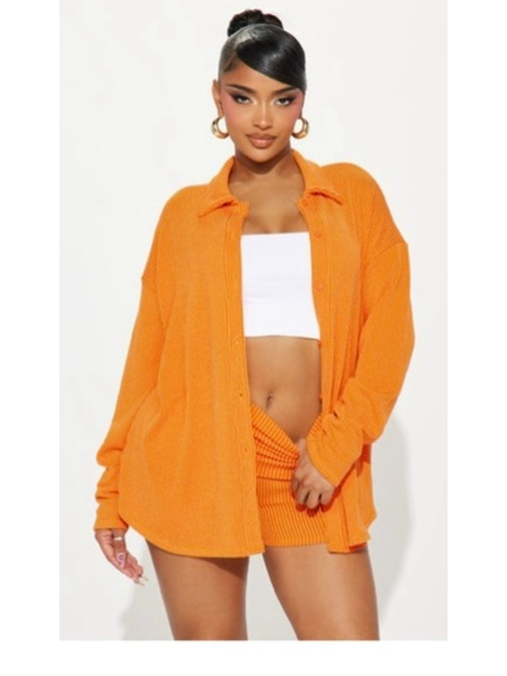 Fashion Nova Ribbed Maddie Short set. Orange. Medium
